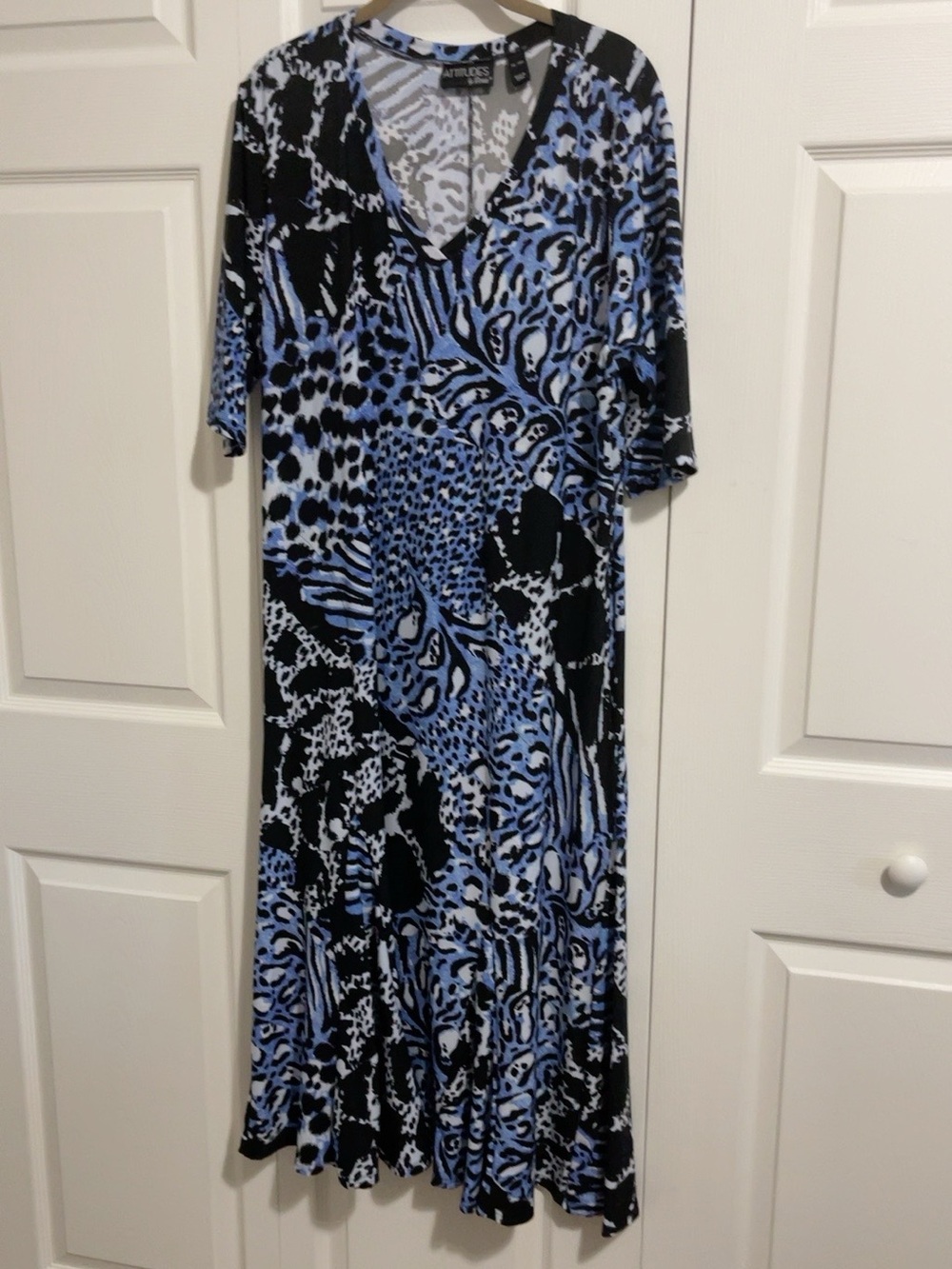 Attitudes by Renee Blue and Black Animal-Print Maxi Dress